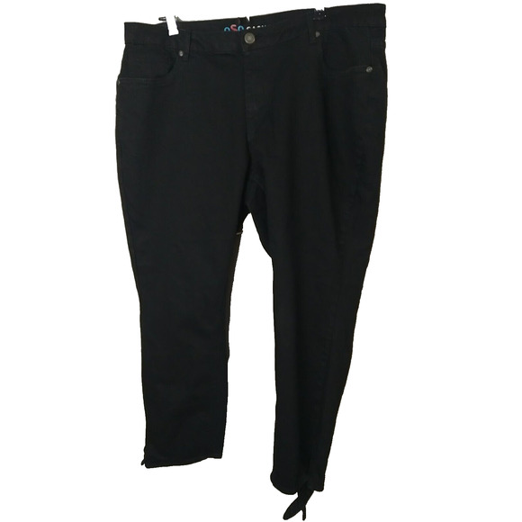 OSO Casual Woman 18W Jeans Black Stretch Ankle 5 Pocket Casual Ankle Tie Accent - Picture 1 of 10